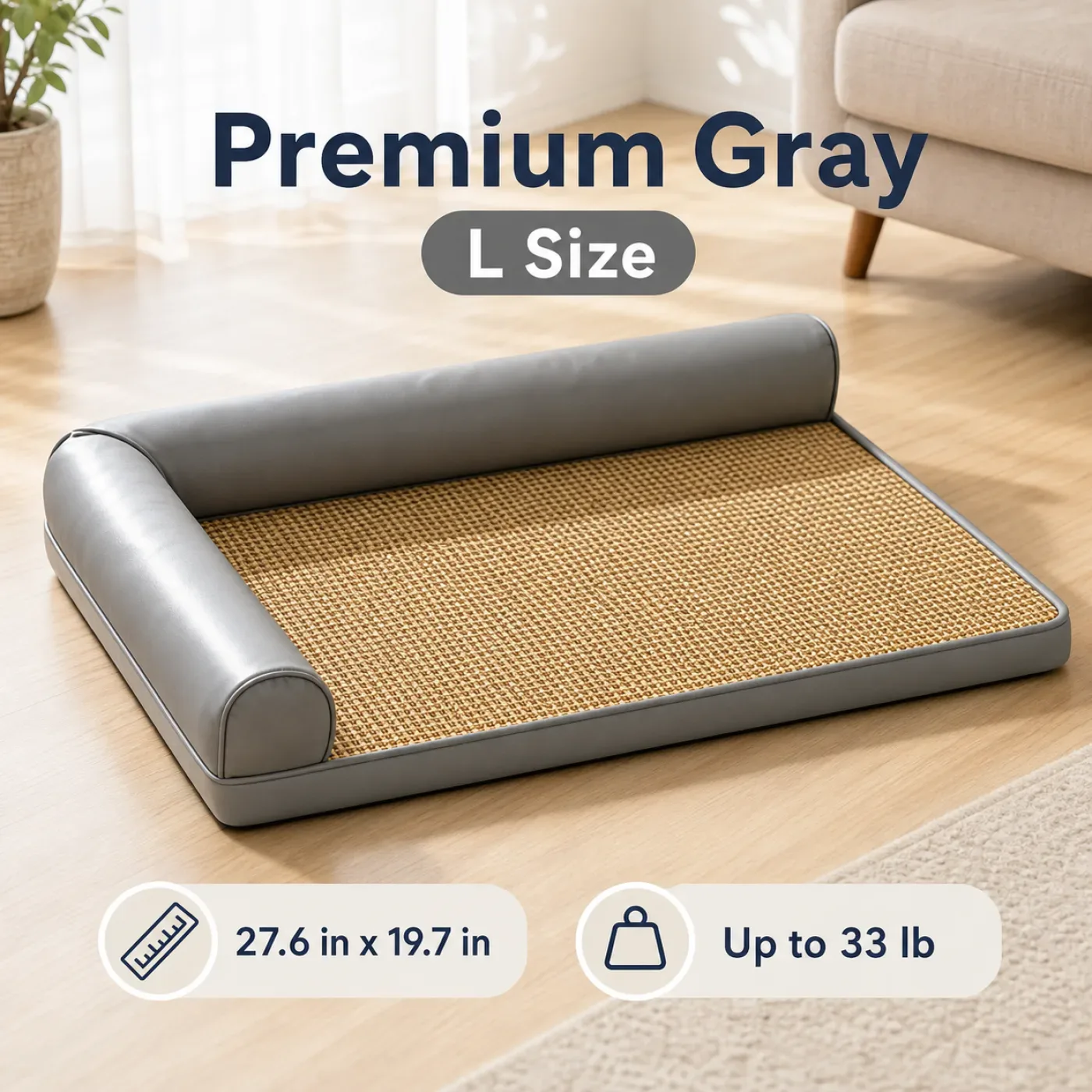 Premium gray S cooling pet mat bed with woven surface and bolster supports 3