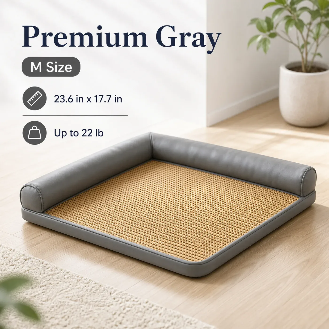 Premium gray S cooling pet mat bed with woven surface and bolster supports 2