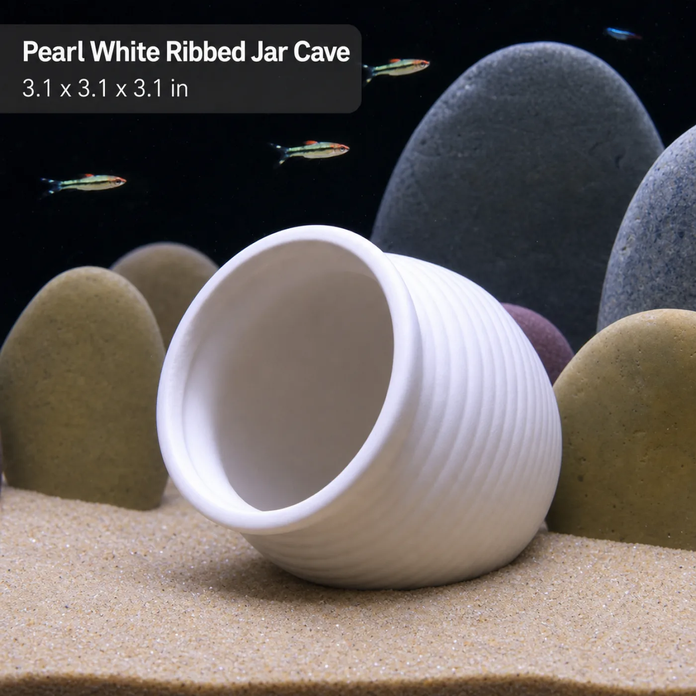 Pearl White Ribbed Jar Cave - 3.1 x 3.1 x 3.1 in
