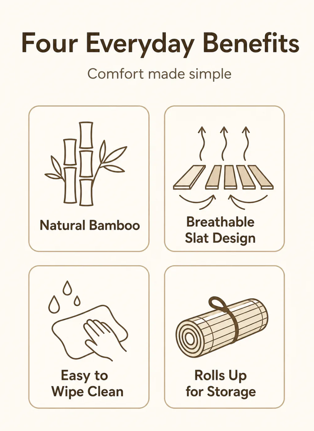 Size guide for bamboo pet cooling pad showing nine available sizes 3