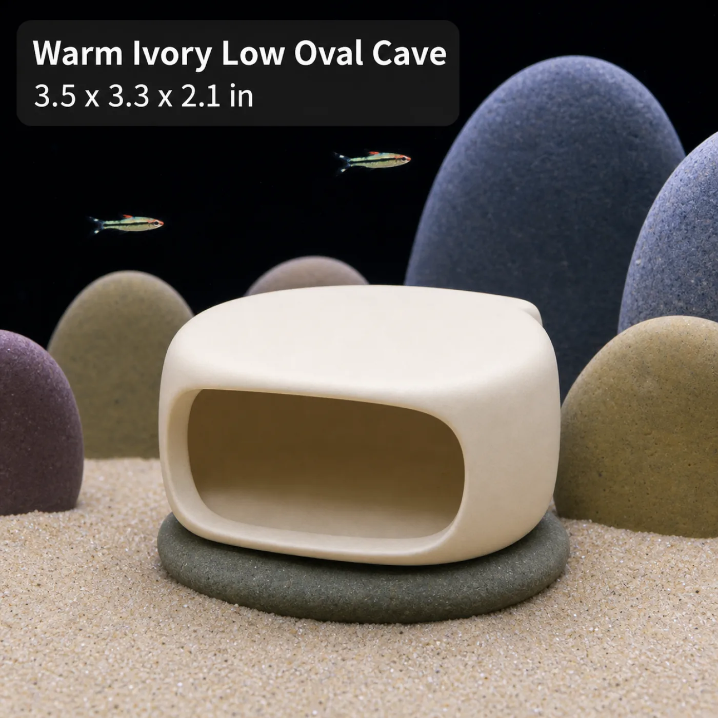 Warm Ivory Low Oval Cave - 3.5 x 3.3 x 2.1 in