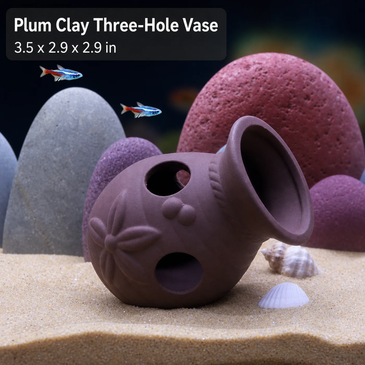 Plum Clay Three-Hole Vase - 3.5 x 2.9 x 2.9 in