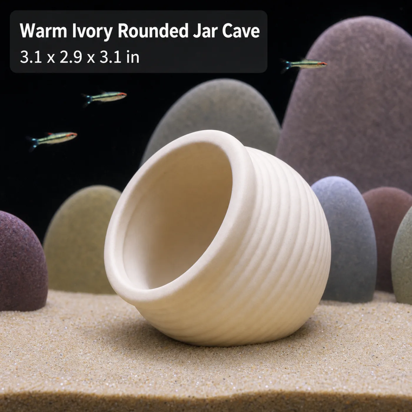 Warm Ivory Rounded Jar Cave - 3.1 x 2.9 x 3.1 in
