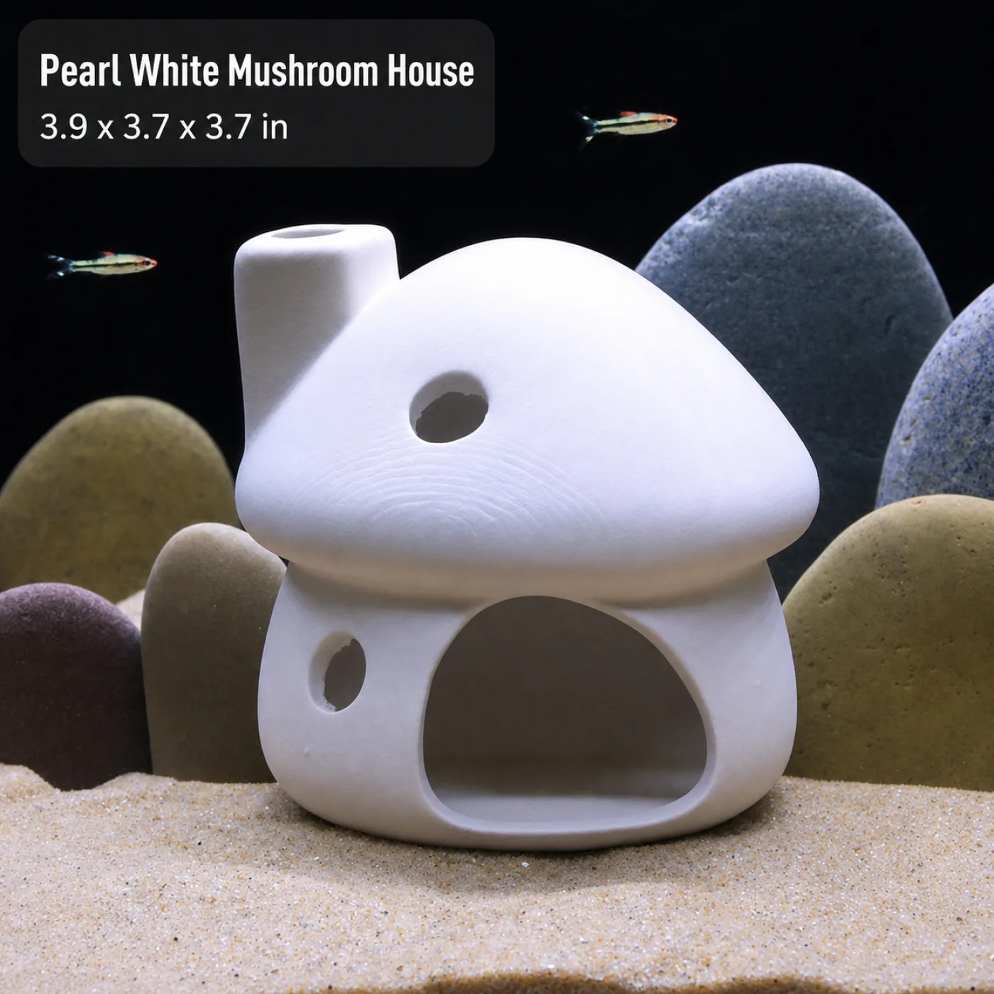 Pearl White Mushroom House - 3.9 x 3.7 x 3.7 in