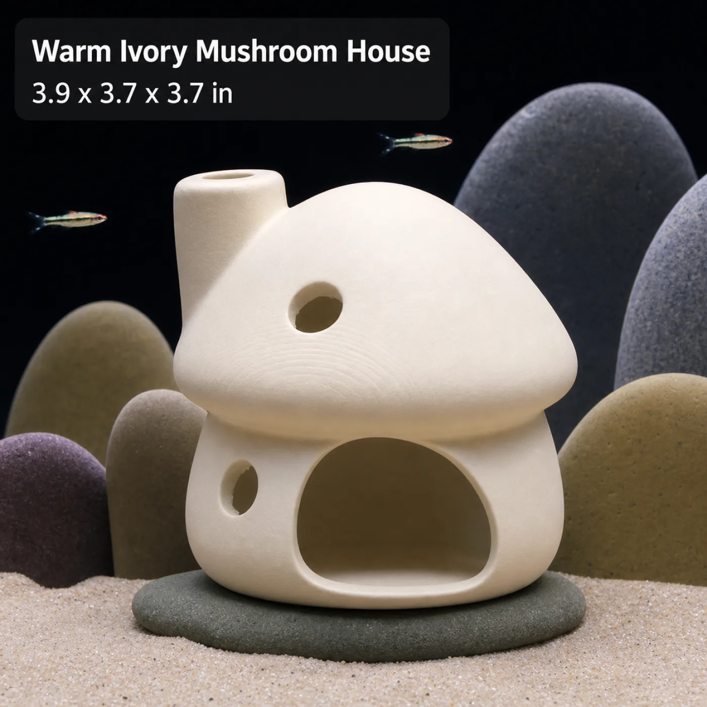 Warm Ivory Mushroom House - 3.9 x 3.7 x 3.7 in