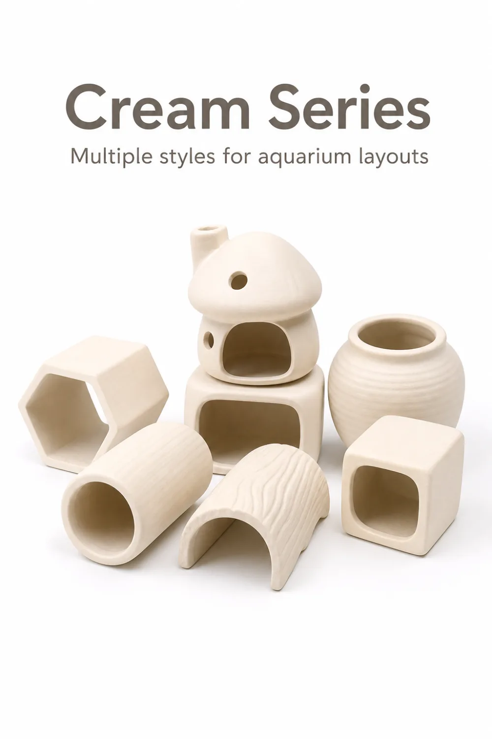 Pearl white low oval ceramic hideout cave for aquarium bottom decor 5